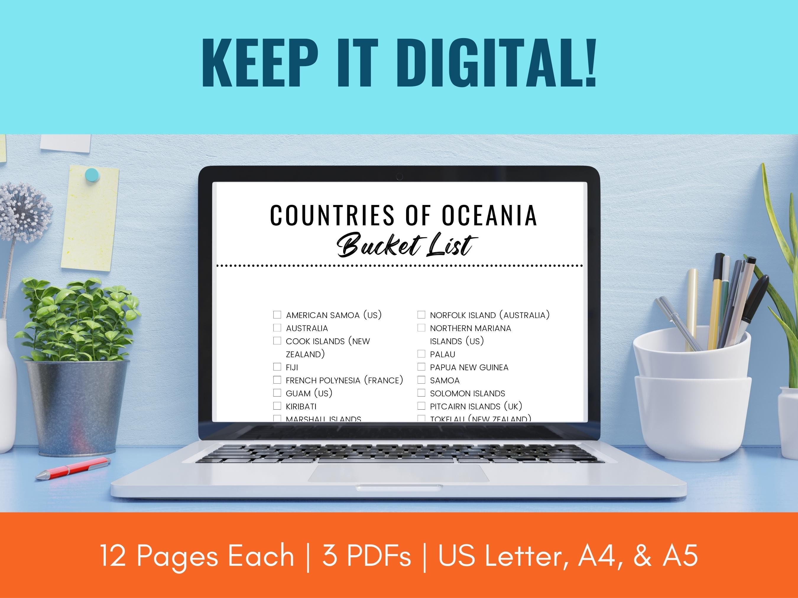 Countries of the World Bucket List Checklist & Map Bundle, 6 Printable