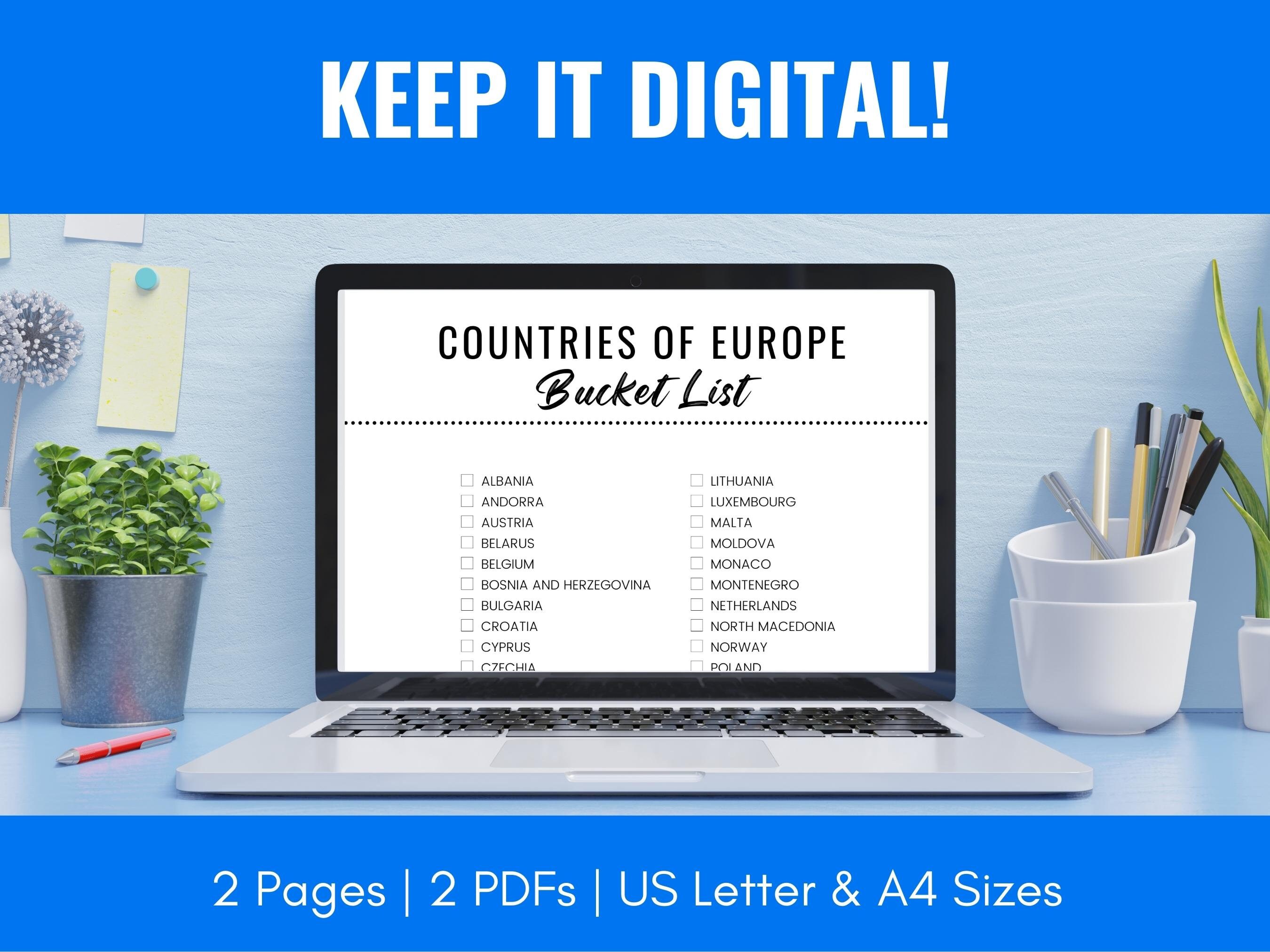 Europe Bucket Checklist & Map Printable European Countries Etsy UK