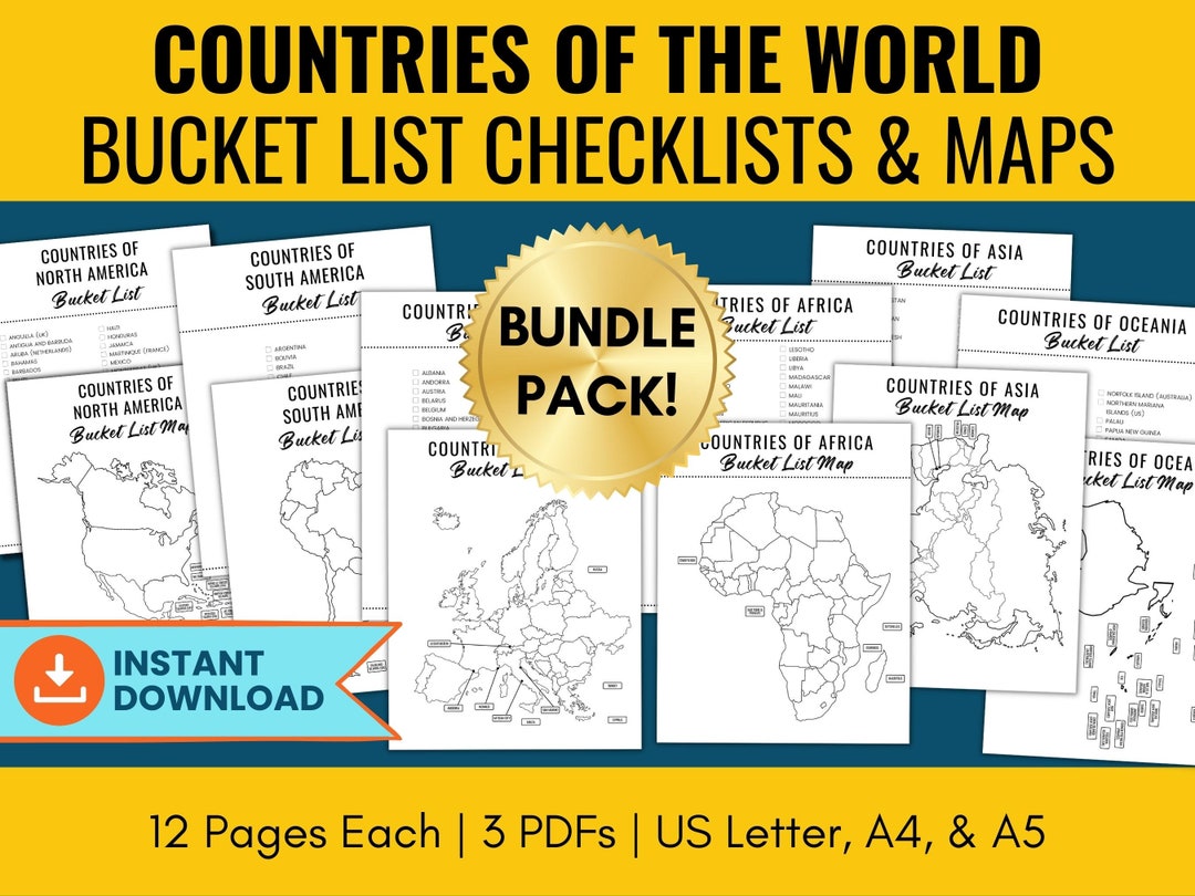 Countries of the World Bucket List Checklist & Map Bundle 6