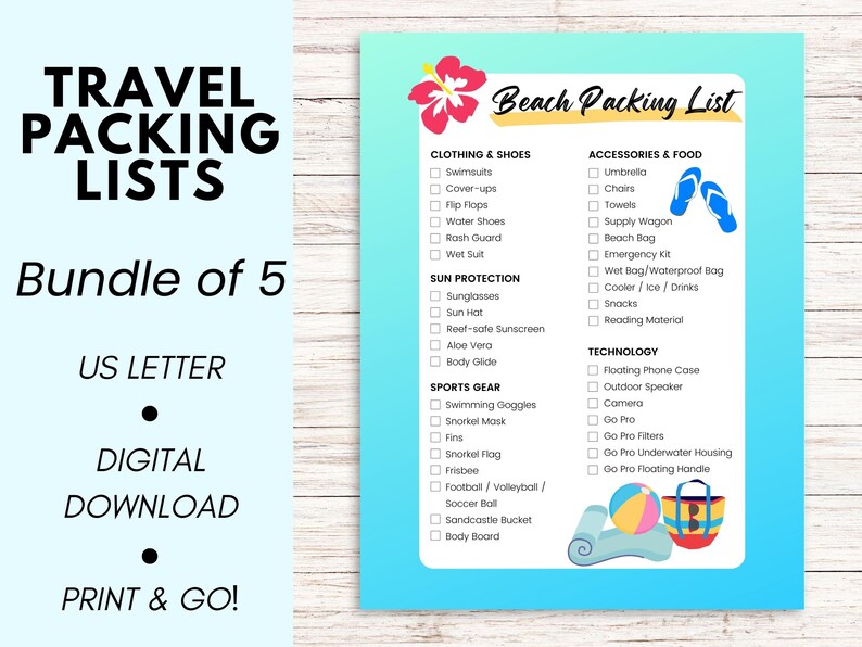 Ultimate Travel Packing List Printables, Includes Hiking, Camping ...