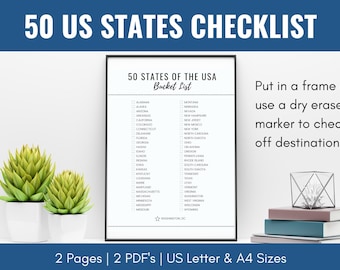 United States Bucket List and Coloring Map PRINTABLE, 50 States Checklist Travel Map, USA Travel Tracker, 50 States Challenge, US Letter, A4