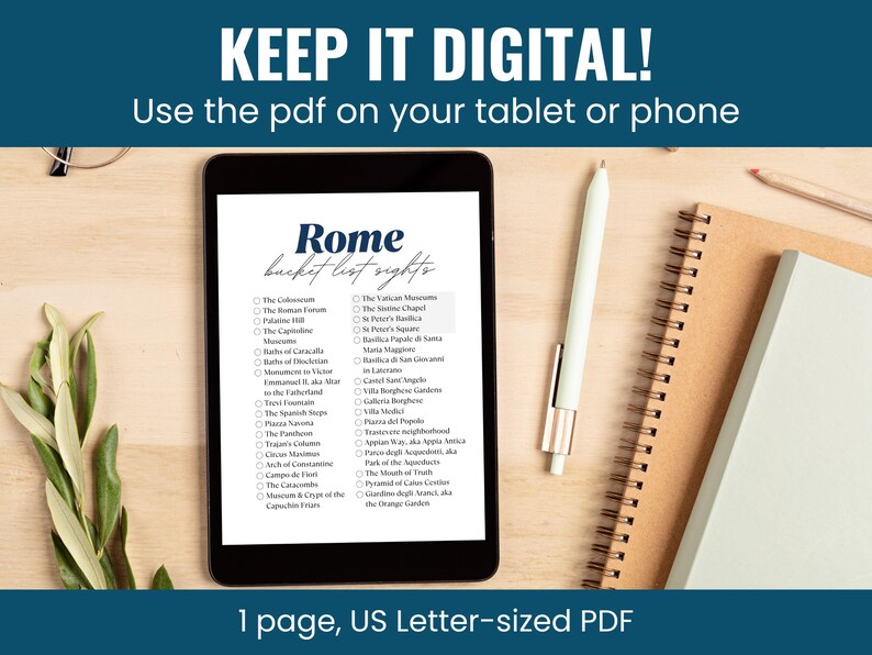 Sample Roma Checklists Rome Bucket List Checklist, Printable Sightseeing Travel Tracker, City ...