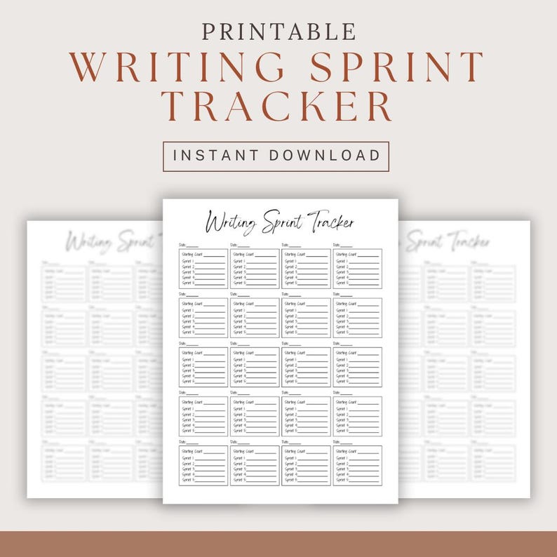Printable Writing Sprint Tracker, Word Count Template (digital Download ...