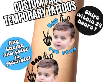 Tatuajes temporales de cumpleaños Bad TWO The Bone: Recuerdos personalizados para fiestas infantiles