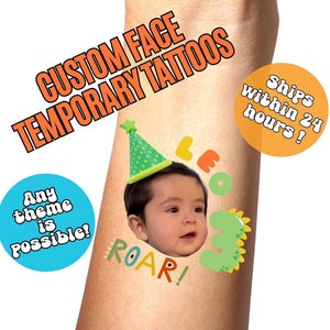 Birthday Custom Face Temporary Tattoos , Kids Party Favors , Childrens Birthday Party , 1st Birthday Party , Personalized Fake Tattoos