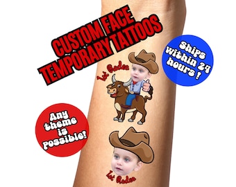 First Rodeo Birthday Custom Face Temporary Tattoos , Kids Cowboy Theme Western Party Favors, 1st Birthday Decor, Personalized Fake Tattoos