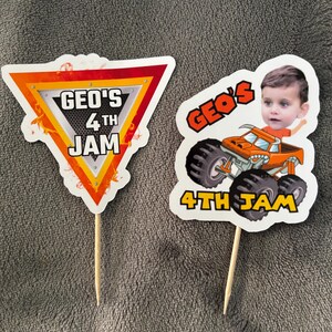 Monster Truck Custom Cupcake Toppers, Monster Jam Theme Cupcake Toppers, Custom Milestone Birthday Cupcake Toppers, Face On Truck Topper