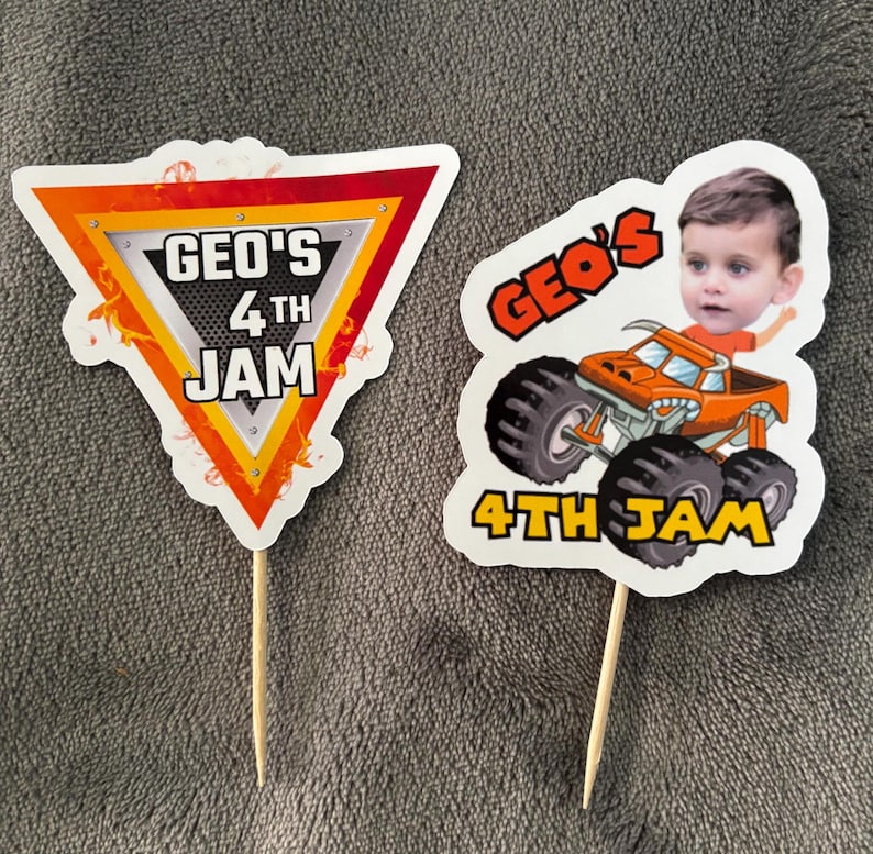 Monster Truck Custom Cupcake Toppers, Monster Jam Theme Cupcake Toppers, Custom Milestone Birthday Cupcake Toppers, Face On Truck Topper