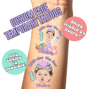 ONEder The Sea Mermaid Custom Temporary Tattoos, Kids Mermaid Princess Theme Favors, Childrens Birthday Party, Personalized Fake Tattoo