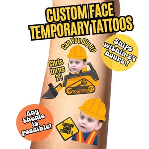 Construction Worker Theme Birthday Custom Temporary Tattoos, Escavator Favors, Diggin It Theme Party, Personalized Fake Tattoo, Dad Gift