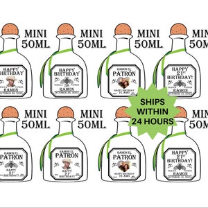 Mini Tequila Custom Label 50ML, Birthday Labels, Groomsmen Gift, Mini Patron Labels, Wedding Favors, Mini Shot Labels, Bridesmaid Proposal