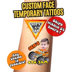 Monster Truck Geburtstagsparty kundenspezifische temporäre Tattoos, Kinderpartygeschenke, Kindergeburtstag, personalisierte Monster Truck Fake Tattoo