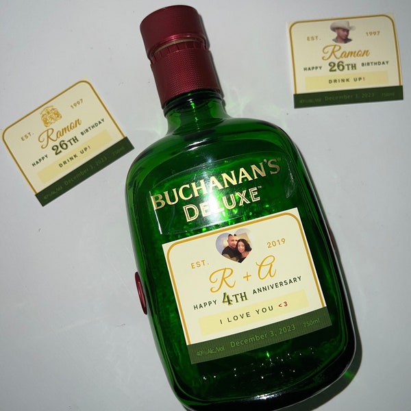 Whiskey Buchanan Bottle Custom Label, 21st Birthday, Liquor Label, Gift For Him, Groomsmen Proposal, Fathers Day Gift, Baptism Favor Wedding