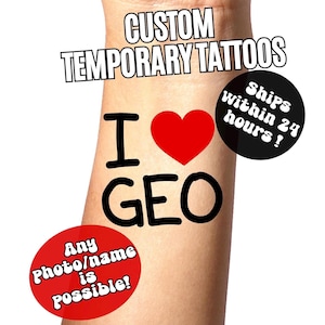 I Heart Custom Face Temporary Tattoos, Birthday Party Favors, I Love Custom Temporary Tattoos, Personalized Fake Tattoos, I Heart Y/N, Y2K