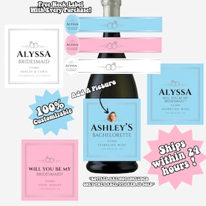 Personalized Prosecco Champagne Label, Wedding Favors, Bridesmaid Proposal, Bachelorette Favor, Bridal Shower, Birthday Gifts, Engagement
