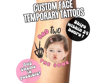 Temporäre Gesichtstattoos nach Wunsch, Gastgeschenke für die Bad TWO The Bone Geburtstagsparty