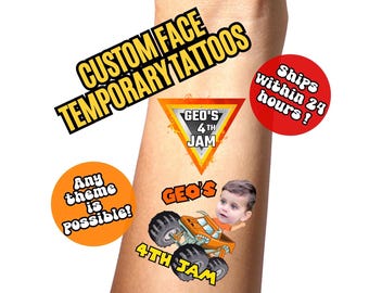 Monster Truck Birthday Party Custom Temporary Tattoos , Kids Party Favors, Childrens Birthday , Personalized Monster Truck Fake Tattoo