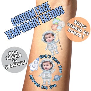 First Trip Around The Sun Birthday Temporary Tattoos , Custom Kids Outer Space Party Favors , Childrens Astronaut Party , Blast Off Theme