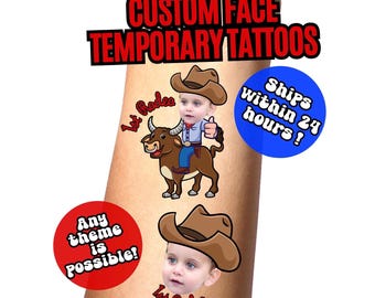 First Rodeo Birthday Custom Face Kids Temporary Tattoos, Western Party Favors, Cowboy Theme Vaquero Personalized, Charro, Mariachi Theme