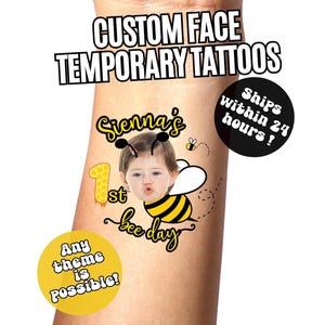 First BEE DAY Birthday Custom Face Temporary Tattoos, Sweet to BEE One, Personalized Party Favors, Bumble Bee Birthday, Honey Bee Favor
