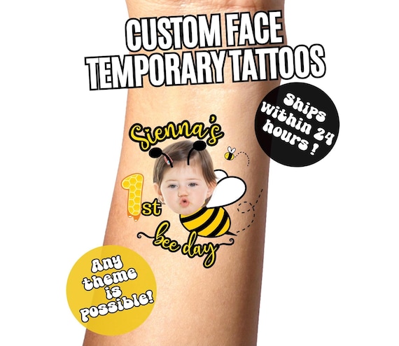First BEE DAY Birthday Custom Face Temporary Tattoos, Sweet to BEE One, Personalized Party Favors, Bumble Bee Birthday, Honey Bee Favor