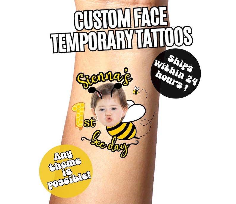 Pierwsze urodzinowe tatuaże tymczasowe z okazji DNIA PSZCZÓŁ, Sweet to BEE One, spersonalizowane upominki na imprezę, urodziny Bumble Bee, upominek w postaci pszczółki miodnej zdjęcie 1