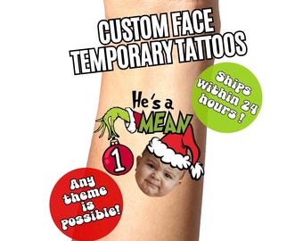 Ele é um cara malvado! Tatuagens temporárias personalizadas para o rosto, perfeitas para Natal, aniversários e lembrancinhas de festa. Tatuagens falsas personalizadas. Eu sou o malvado!