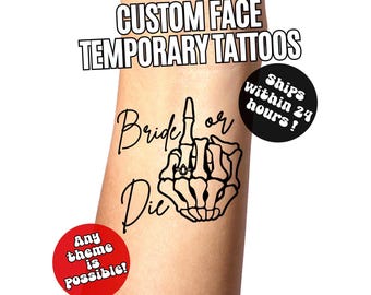 Custom Bride Temporary Tattoos, Personalized Bachelorette Party Favors, Team Bride, Bride or Die
