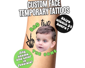 Bad TWO The Bone Temporäre Tattoos zum Geburtstag: Benutzerdefiniertes Gesicht Kinder Gastgeschenke, Born 2 Rock, Rocks One, Rockstar Party, Bad 2 The Bone Boys