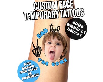 Bad TWO The Bone Birthday: Tatuajes temporales personalizados para la cara, recuerdos de fiesta, fiesta de segundo cumpleaños, Rocks One, tema Bad One