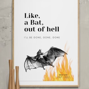 Meatloaf Tribute ART, Bat out of hell print, RIP Meatloaf, cool qwerky edgy printz, Edición Limitada.