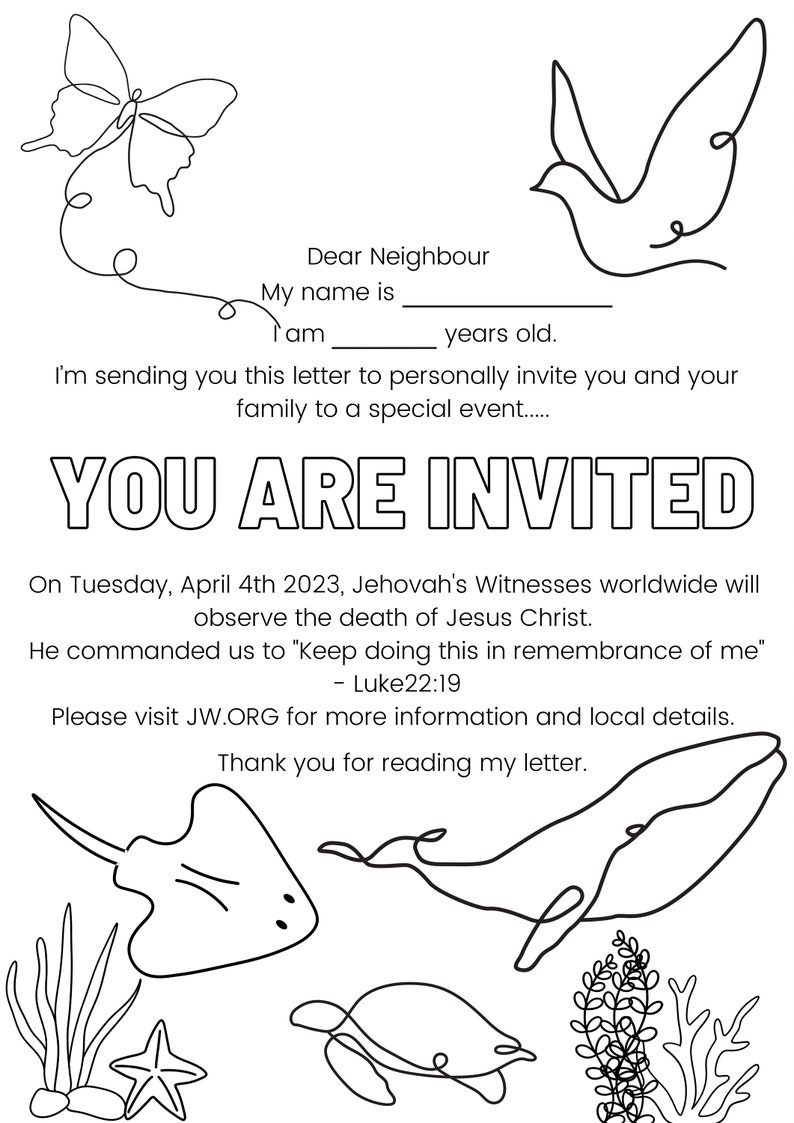 JW Memorial Invitation Letter Kids Colouring Etsy