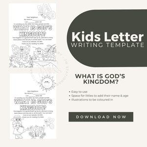 Paquete de escritura de cartas para niños de JW, descarga digital, JW Pioneer, regalos para niños de JW, imprimible, para colorear para niños, papel para colorear para niños, A4, el Reino de Dios