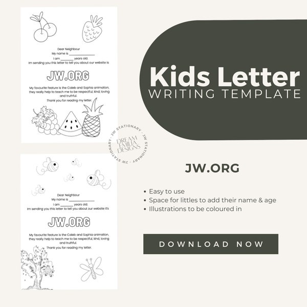 JW Stationery INSTANT DOWNLOAD, Écriture de lettres, Modèle de lettre pour enfants, jw.org, Imprimable, Papier, Coloriage