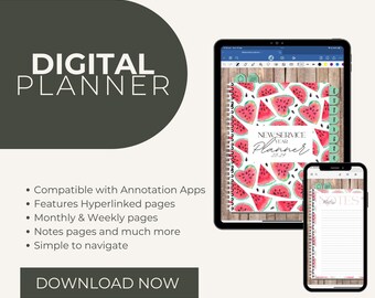 JW Digital Planner, Hyperlinked Watermelon Design (Digital Download)