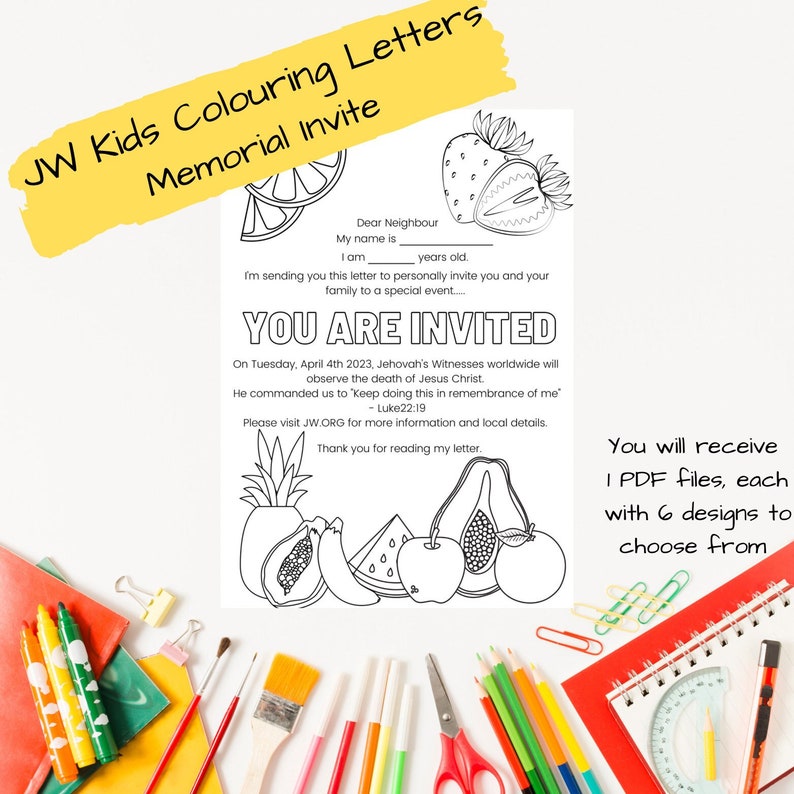 JW Memorial Invitation Letter Kids Colouring Etsy