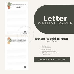 DESCARGA INSTANTÁNEA de JW Stationery, Escritura de cartas, cactus con vegetación, papel rayado, imprimible, digital, GoodNotes, código QR, aplicaciones de anotación