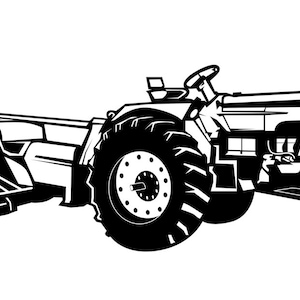 May include: A black and white illustration of a Case tractor pulling a hay baler. The tractor has a large rear tire and a smaller front tire. The baler has a large, rectangular chamber and a series of rollers.