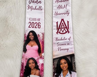 Custom Photo Graduation Stole: Personalized Class of 2026 Sash, Gift for Graduates