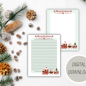 CHRISTMAS Stationary Pack, Lined and Unlined Instant Digital Download Imprimable Set of 6 Different Designs, PDF and JPG Files