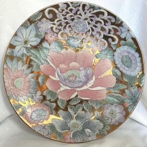 Assiette décorative vintage Toyo avec pivoines dorées - Bol de sac à main en porcelaine de Taïwan à fleurs peintes à la main