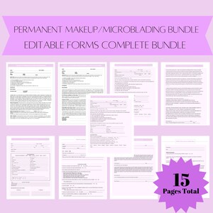 Permanent Makeup/Microblading Bundle, Esthetician Intake Forms, Esthetician Business Forms Bundle, Esthetician Editable Digital Template