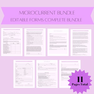 May include: A set of 11 printable forms for microcurrent facials. The forms include a client intake form, consent form, and treatment plan. The forms are editable and can be used for a variety of microcurrent treatments.