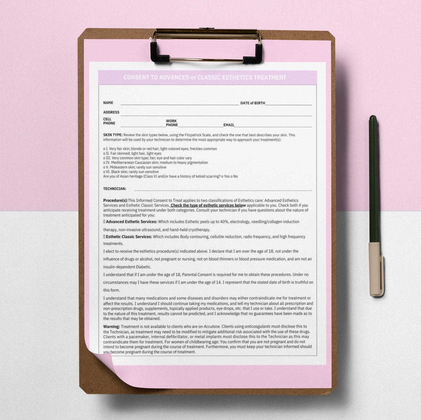 Informed Consent to Advanced or Classic Esthetics Treatment Form