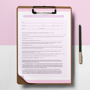 Chemical Peel Client Consent Form Editable Digital, Esthetician Client Intake Form, Esthetician Consult Form
