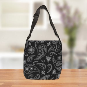 Bag Adjustable Tote Bag - Black and white paisley tote bag with interior zippered pocket and adjustable straps! Very cool!