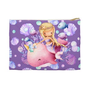 Pouch-Mermaid & Friends Accessoire Beutel, Muscheln Design, Kosmetiktasche, Reißverschlussbeutel, Reiseveranstalter, Federmäppchen