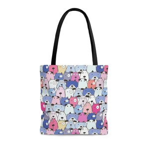 Bag Tote - cheery tote - comes in 3 sizes. with a cute pattern of dog faces - great gift for any cat lover!