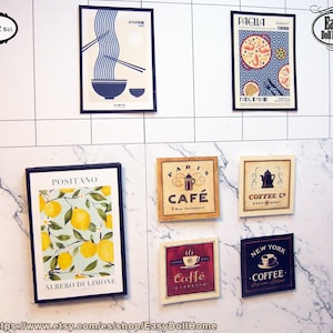 1:12 scale, 5 miniature kitchen pictures, the limons one have volumen, kitchen decoration, DIY printable, video tutorial.