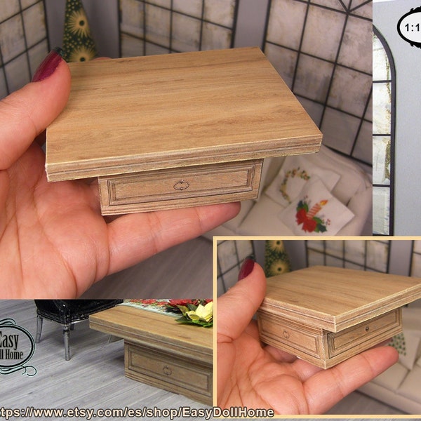 Miniature light wood tea table, for dollhouses, dioramas, roomboxes... 1:12 scale, Printable DOWNLOAD, DIY easy tutorial, low coffee table.